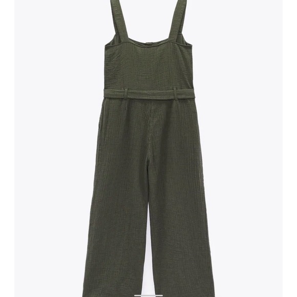 🛑SOLD ZARA Green Belted Long Textured Jumpsuit - Picture 4 of 10